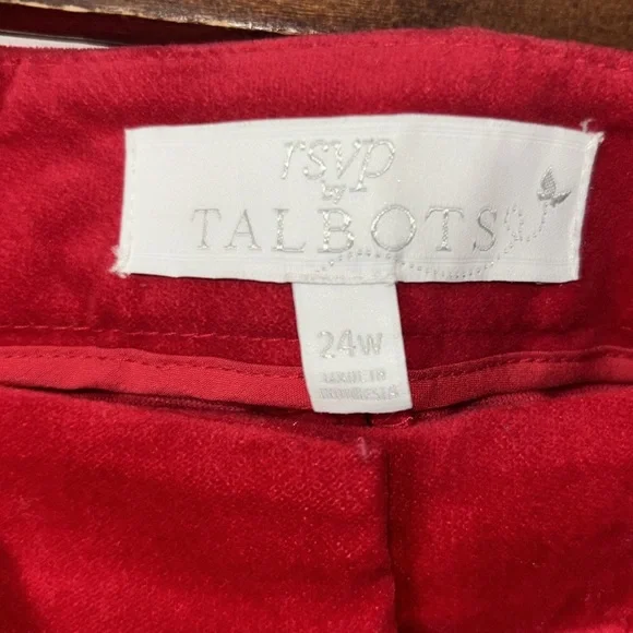 NEW Talbots RSVP Red Velvet Straight Leg Pants Ruffle Hem Holiday Plus Size 24W - Picture 4 of 6